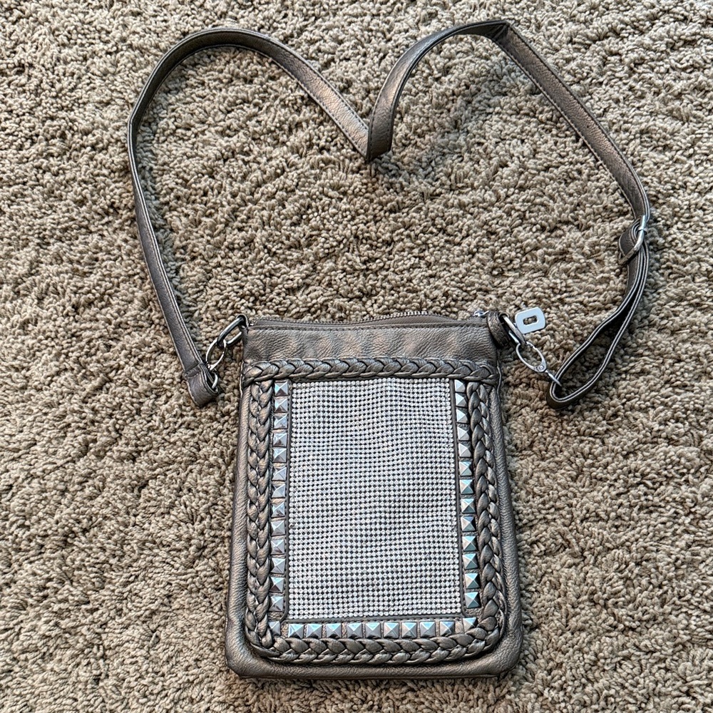 Silver and Pewter Studded Crossbody Bag